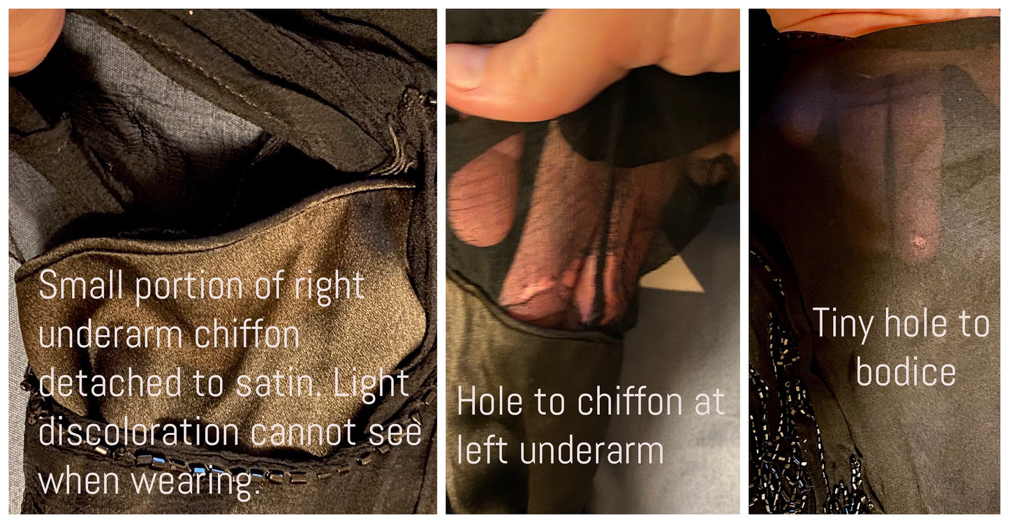 Antique Late 1910s–1920s Beaded Flapper Dress with Angel Wing Sleeves, B. Altman Black & Gold Lamé Jazz Age Gown, S–S/M