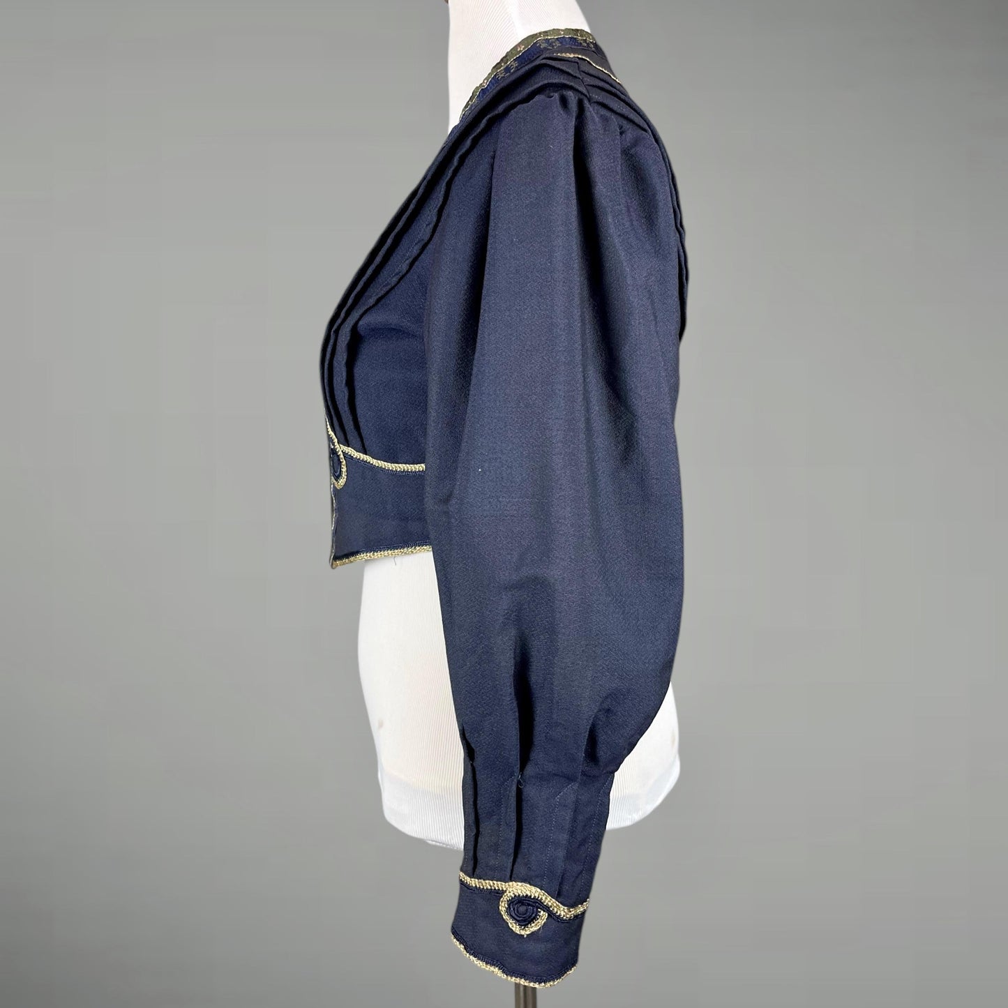 Antique Edwardian 1900s Embroidered Metallic Silk Ribbon Soutache Eton Jacket, Large