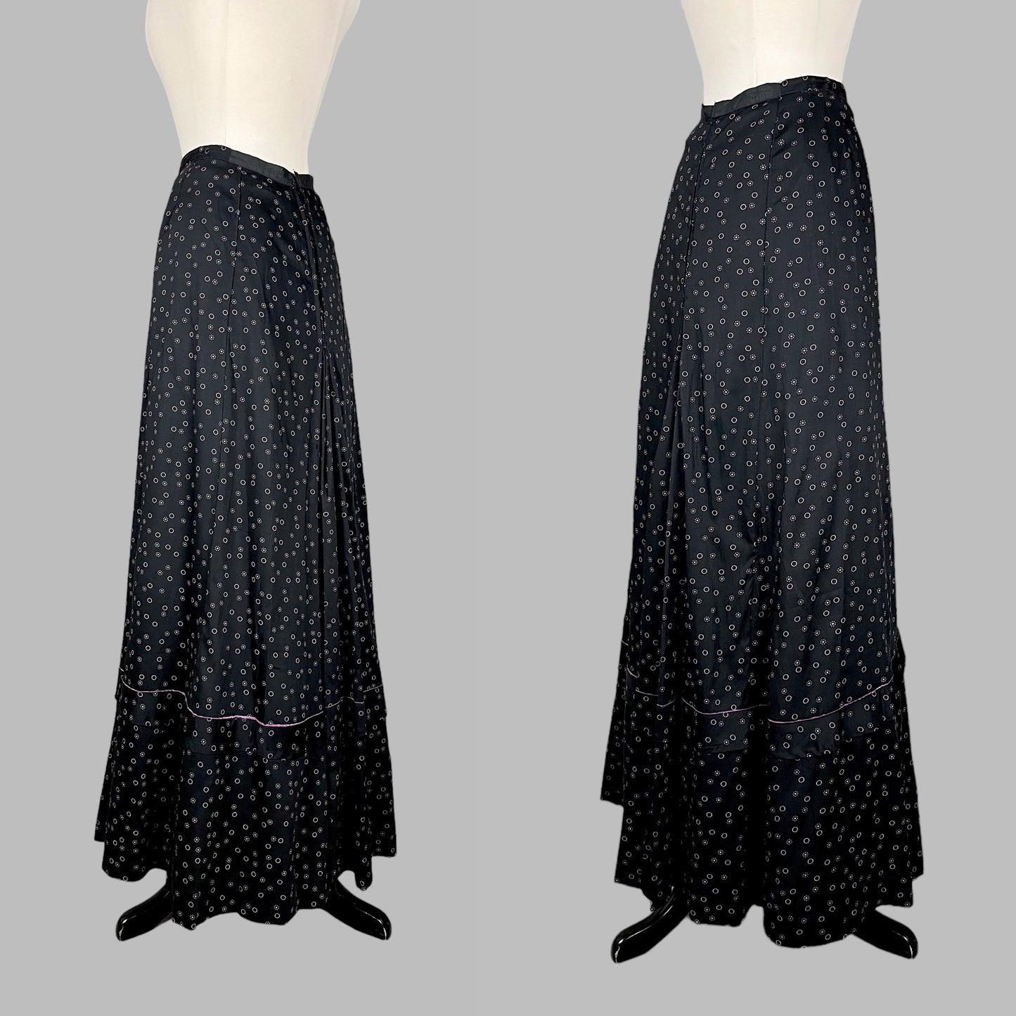 Antique Edwardian Printed Cotton Walking Skirt, 1900s–1910s, 24" Waist