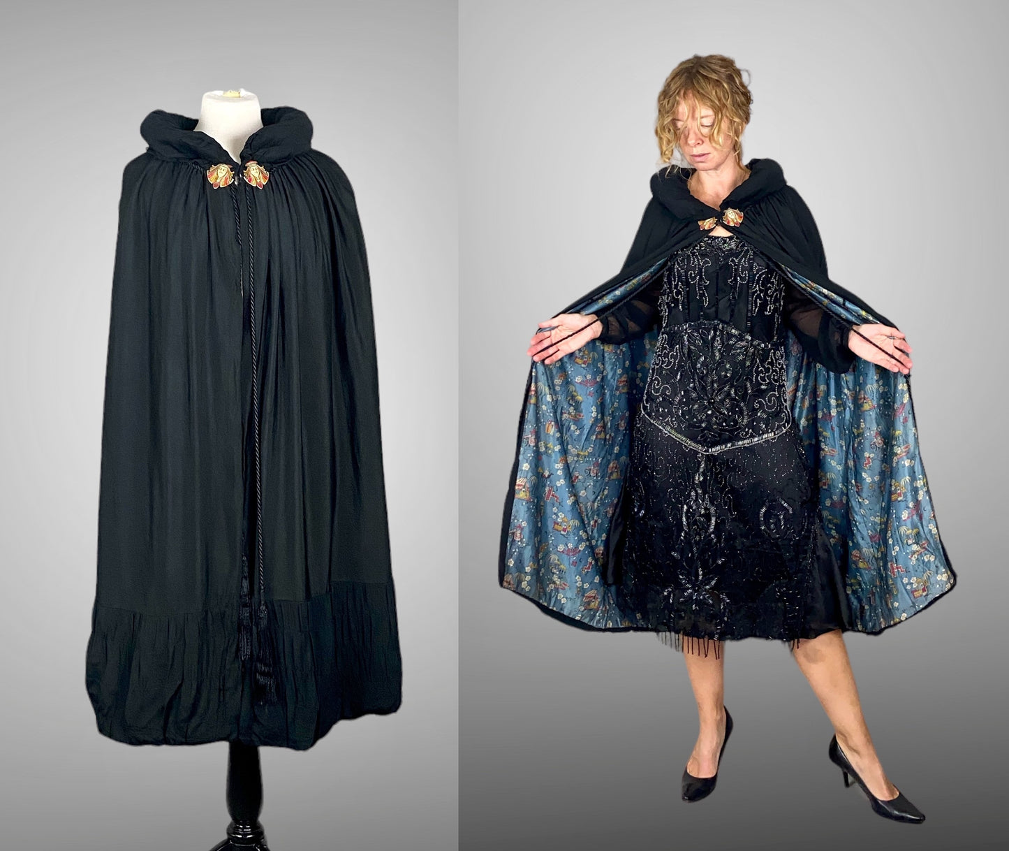 Vintage 1920s Egyptian Revival Embellished Cape, Art Deco Flapper Cloak