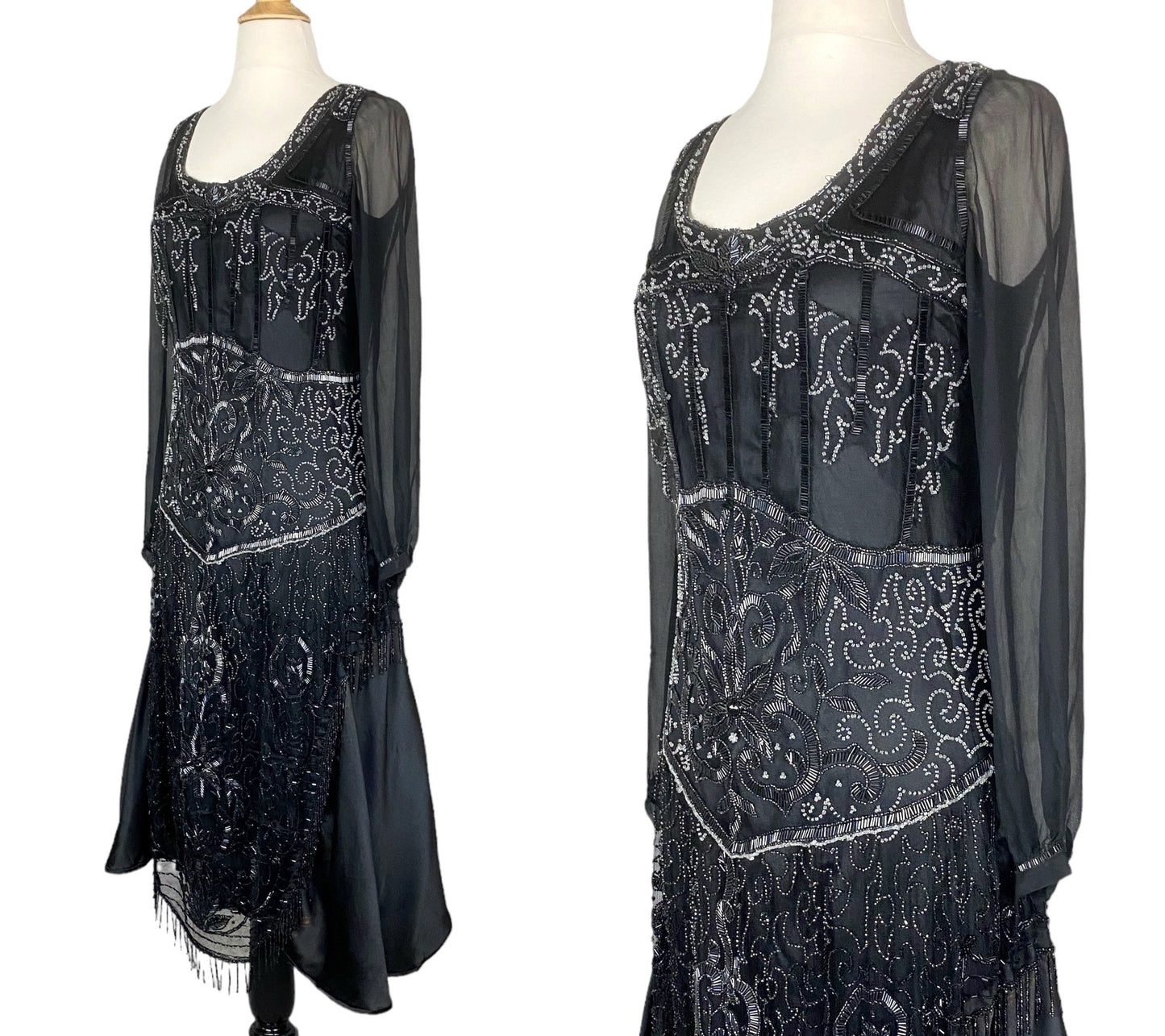 Vintage 1920s Art Deco Beaded Dress, XS–Small