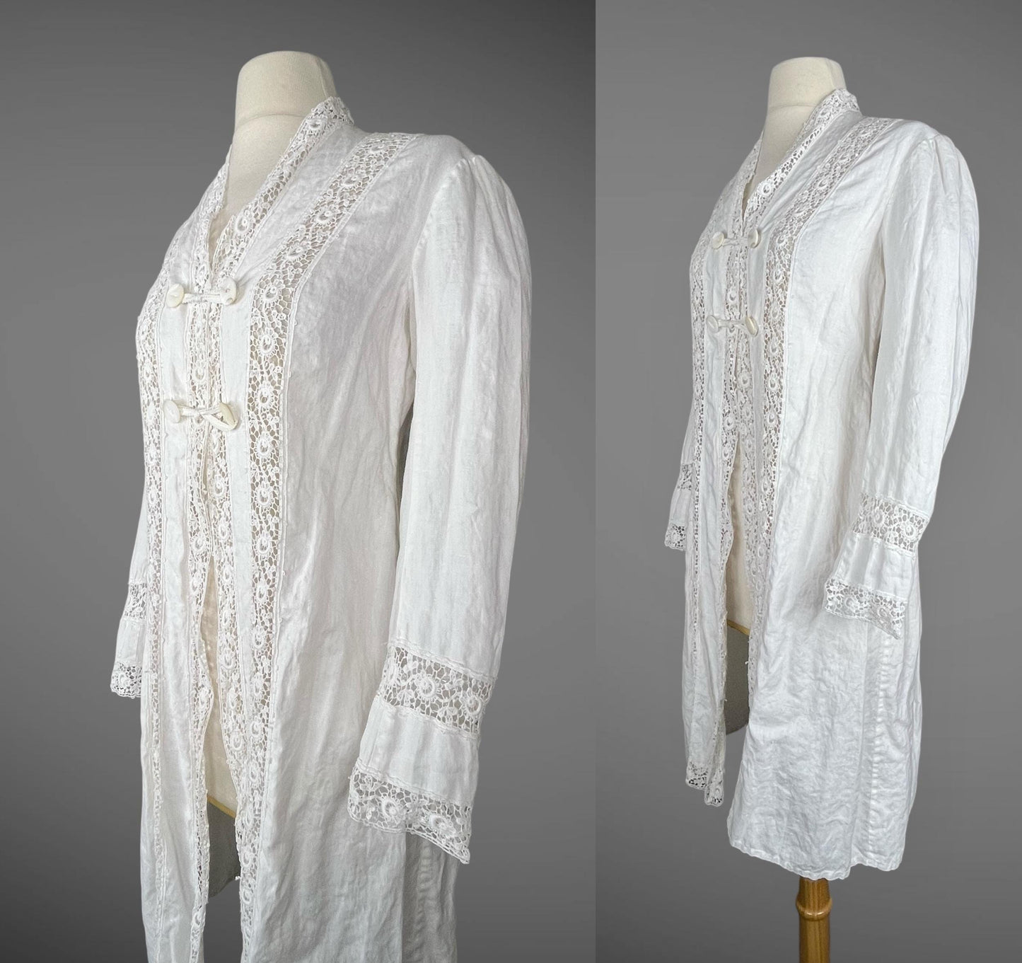 Antique 1900s Edwardian White Linen Insertion Lace Jacket, S - M
