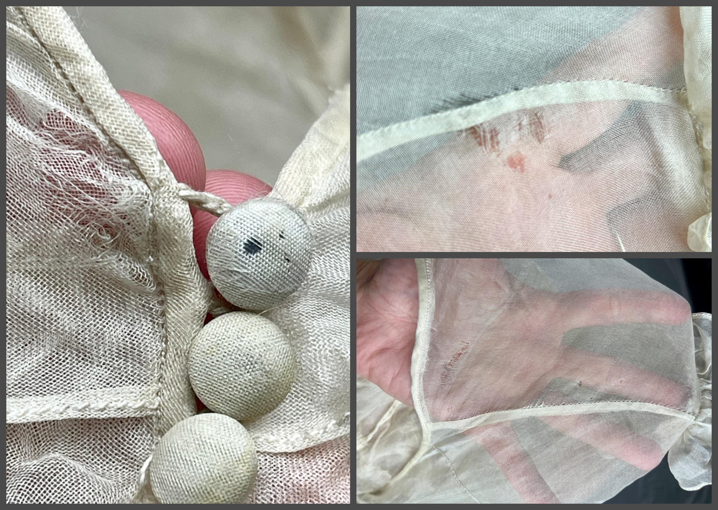 Vintage 1930s Sheer Silk Blouse with Leg-of-Mutton Sleeves & Tiered Ruffles, XS–Small