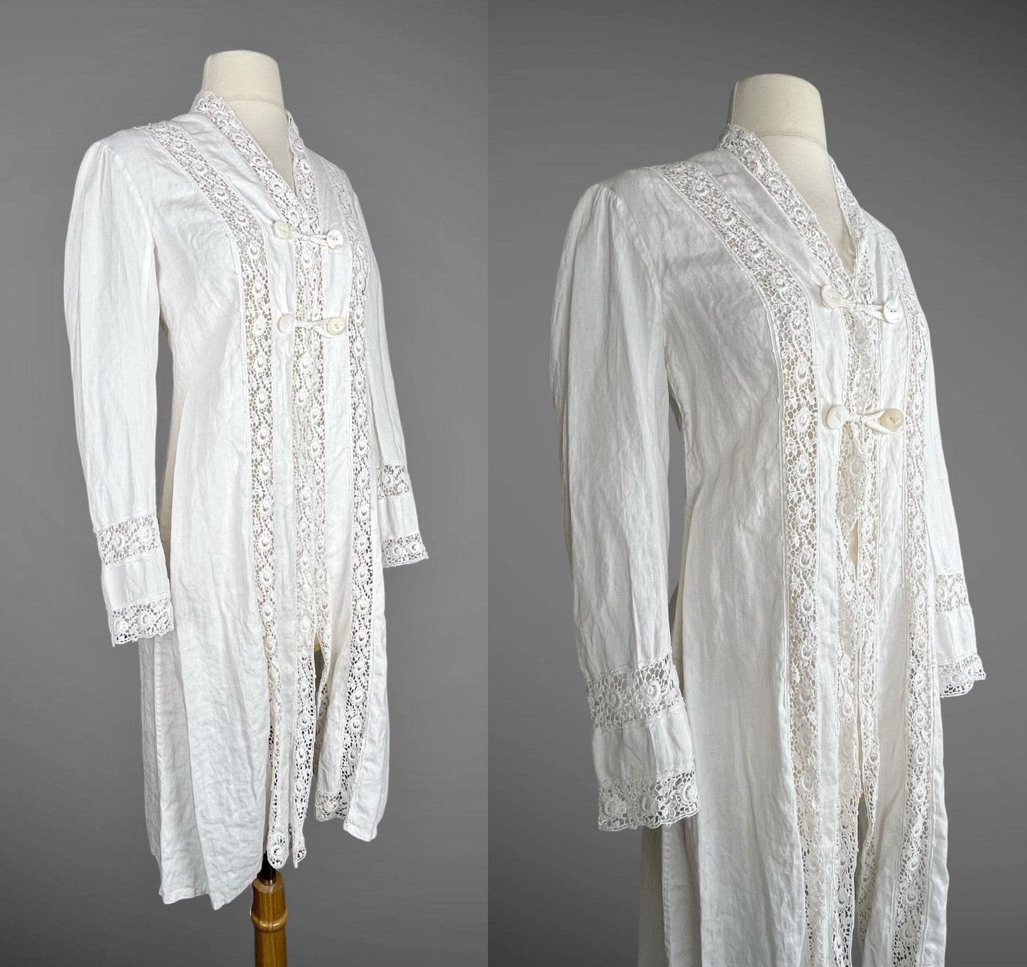 Antique 1900s Edwardian White Linen Insertion Lace Jacket, S - M