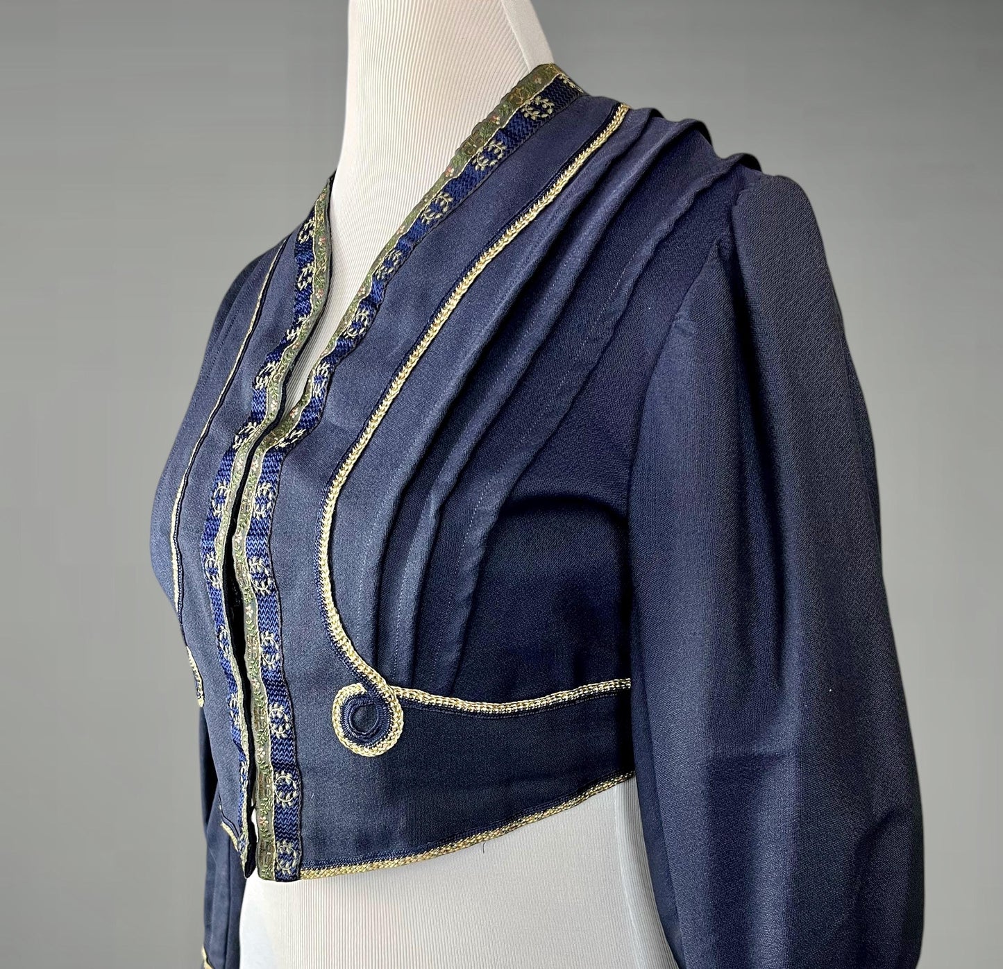 Antique Edwardian 1900s Embroidered Metallic Silk Ribbon Soutache Eton Jacket, Large