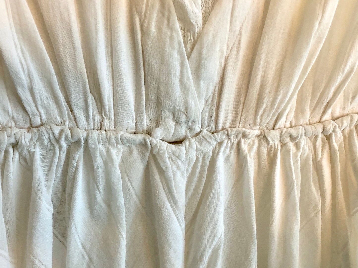 Antique 1900s Edwardian Tea Dress in Striped White Cotton with Lace, XS