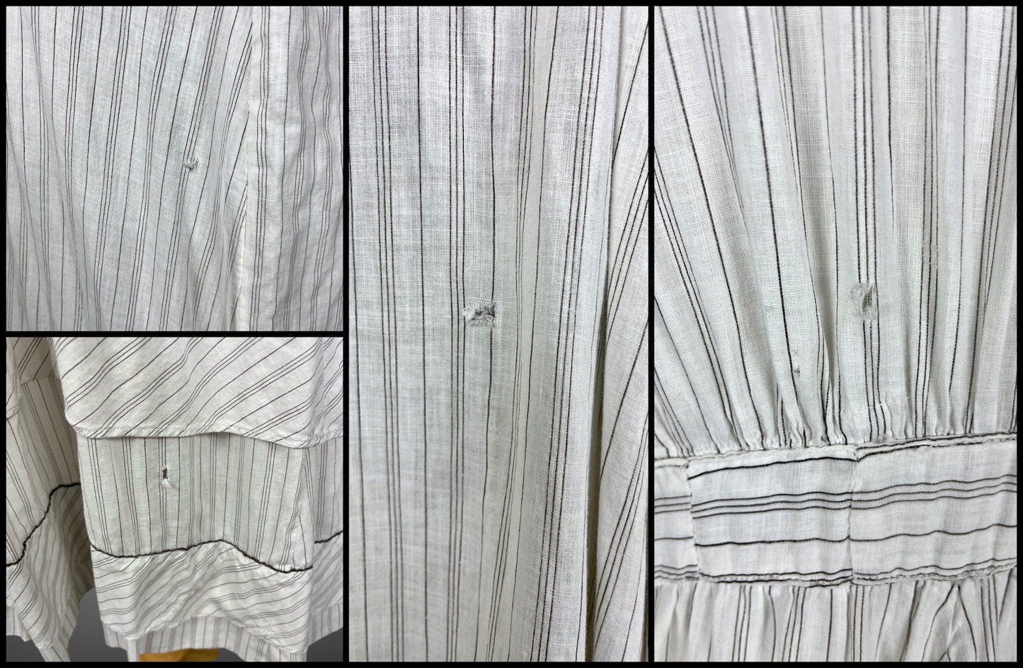 Antique 1910s Gray Striped Cotton Work Dress, Large
