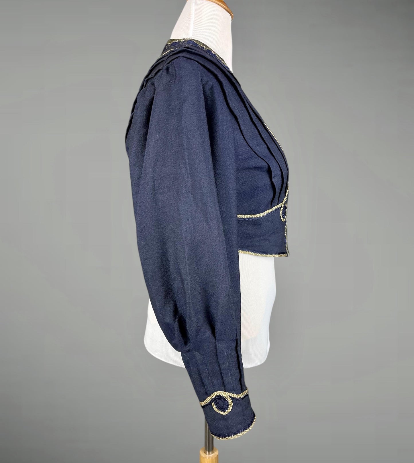 Antique Edwardian 1900s Embroidered Metallic Silk Ribbon Soutache Eton Jacket, Large