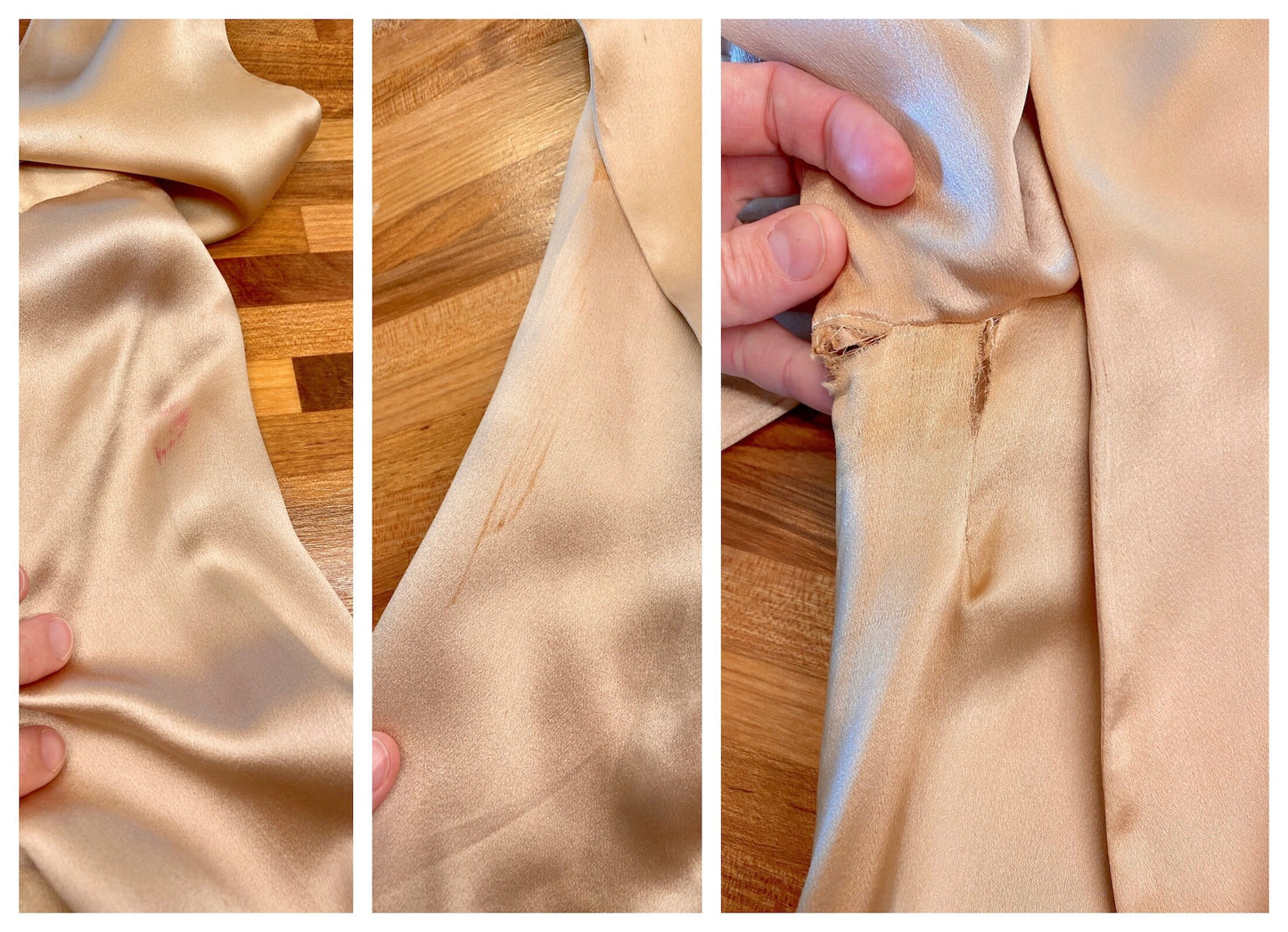 Vintage Late 1920s–Early 1930s Rose Gold Satin & Lace Tiered Evening Dress with Bow-Tie Sleeves, XS