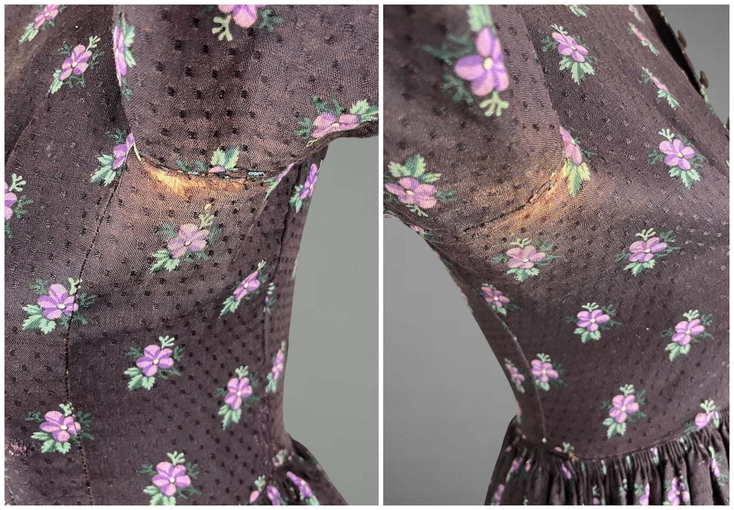 Antique 1850s Victorian Floral Printed Day Dress, 19th Century, XS/S