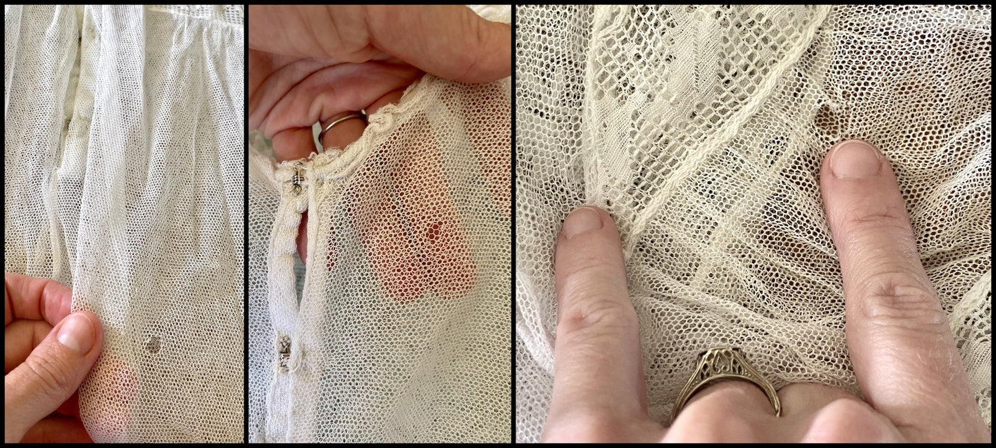 Antique Edwardian 1910s White Net Lace Embroidered Tea Gown, XS