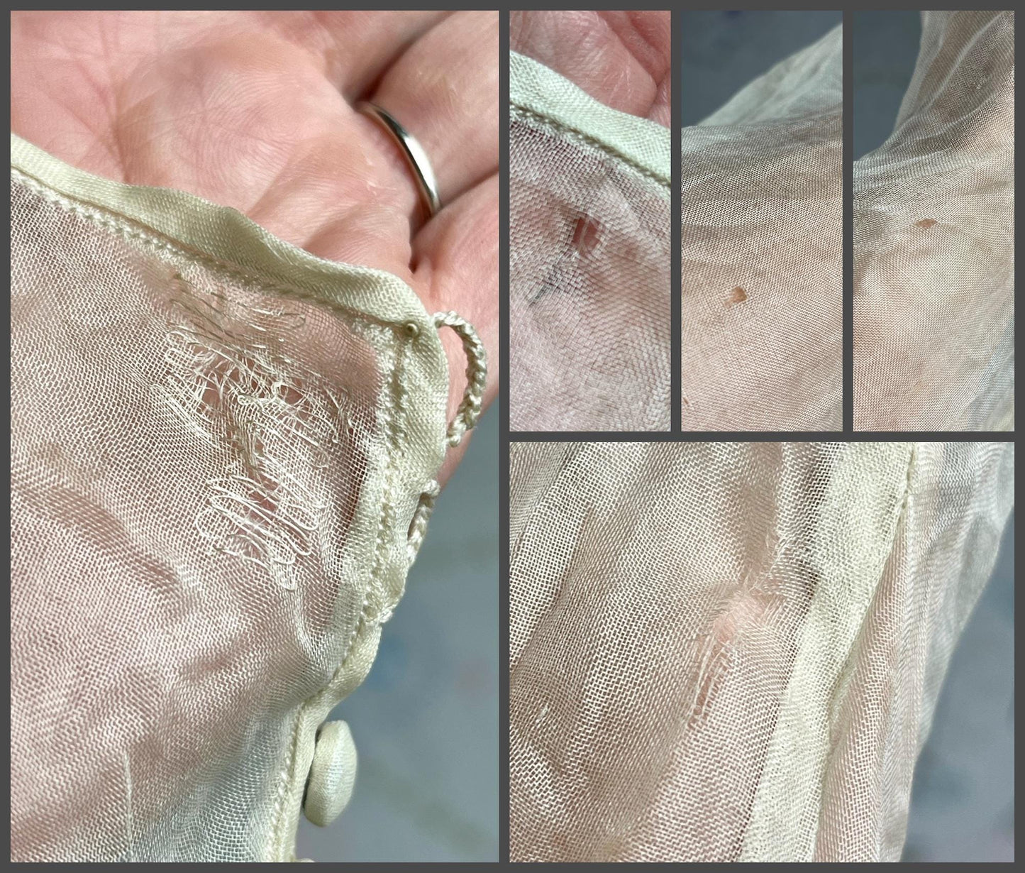 Vintage 1930s Sheer Silk Blouse with Leg-of-Mutton Sleeves & Tiered Ruffles, XS–Small