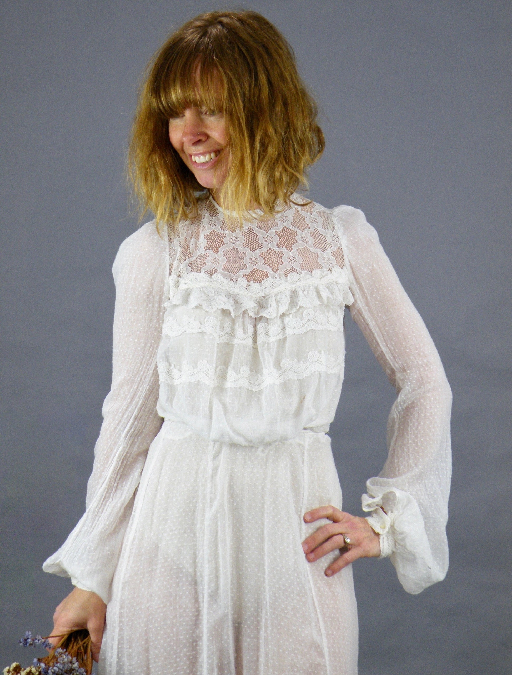 swiss dot lace dress A Love Story White Swiss Dot Dress