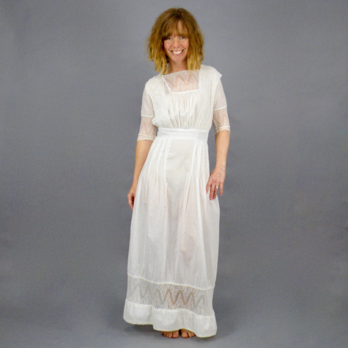 Antique Edwardian 1910s White Cotton Lace Lawn Lingerie Dress, XXS