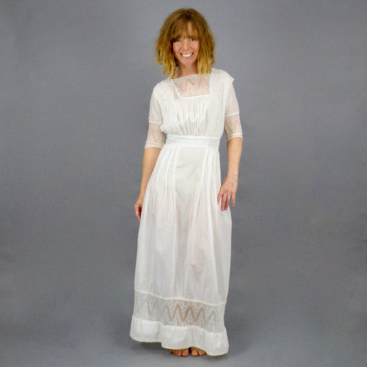 Antique Edwardian 1910s White Cotton Lace Lawn Lingerie Dress, XXS