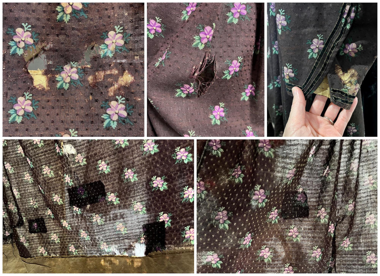 Antique 1850s Victorian Floral Printed Day Dress, 19th Century, XS/S