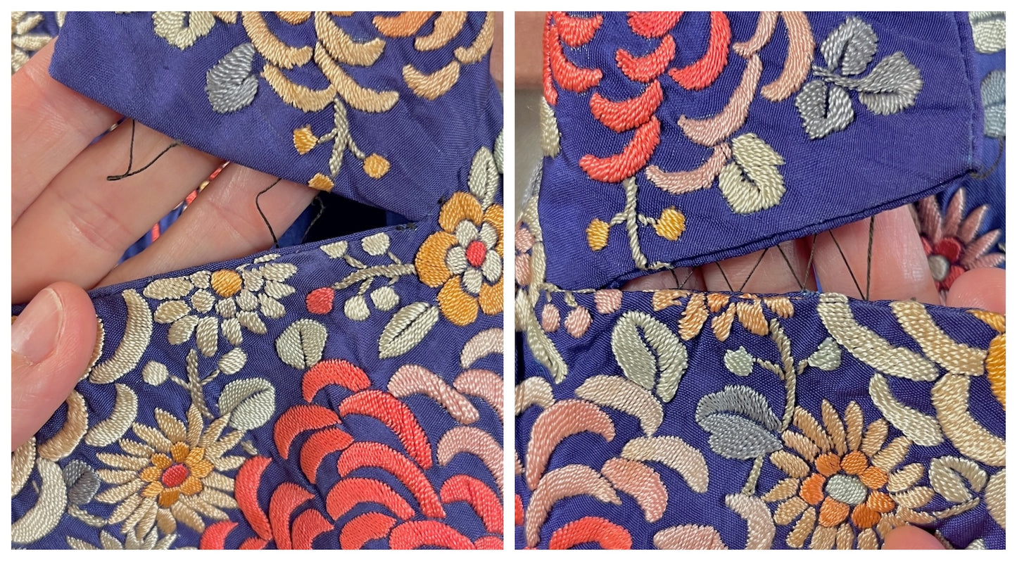 Rare 1920s Chinese Export Hand Embroidered Silk Evening Coat with Birds & Flowers