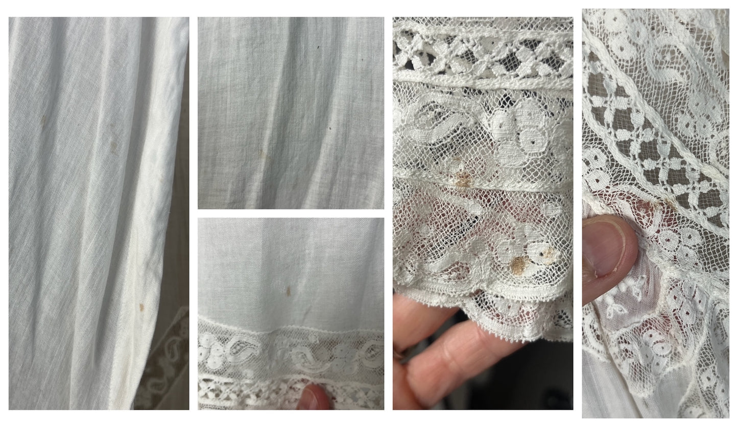 Antique Edwardian White Cotton Lace Split Crotch Chemise Combination Undergarment