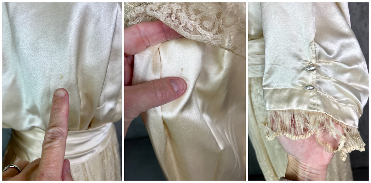 Antique 1900s 1910s Wedding Trousseau – Satin Lace Bridal Dress, Undergarments, Veil, Shoes & Accessories, Historical Heirloom