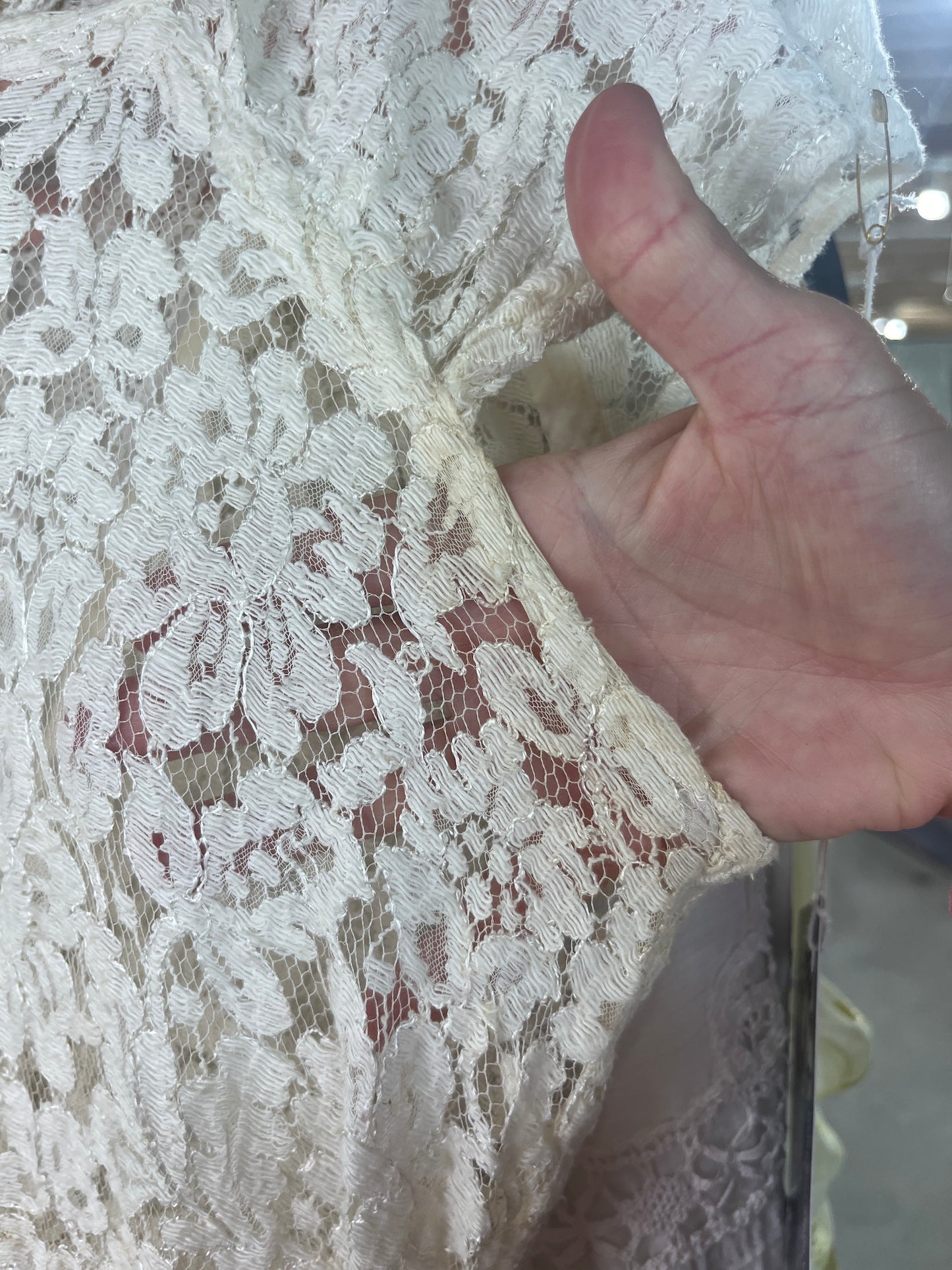 Vintage 1930s Ivory Floral Lace Bias Cut Gown with Open Back