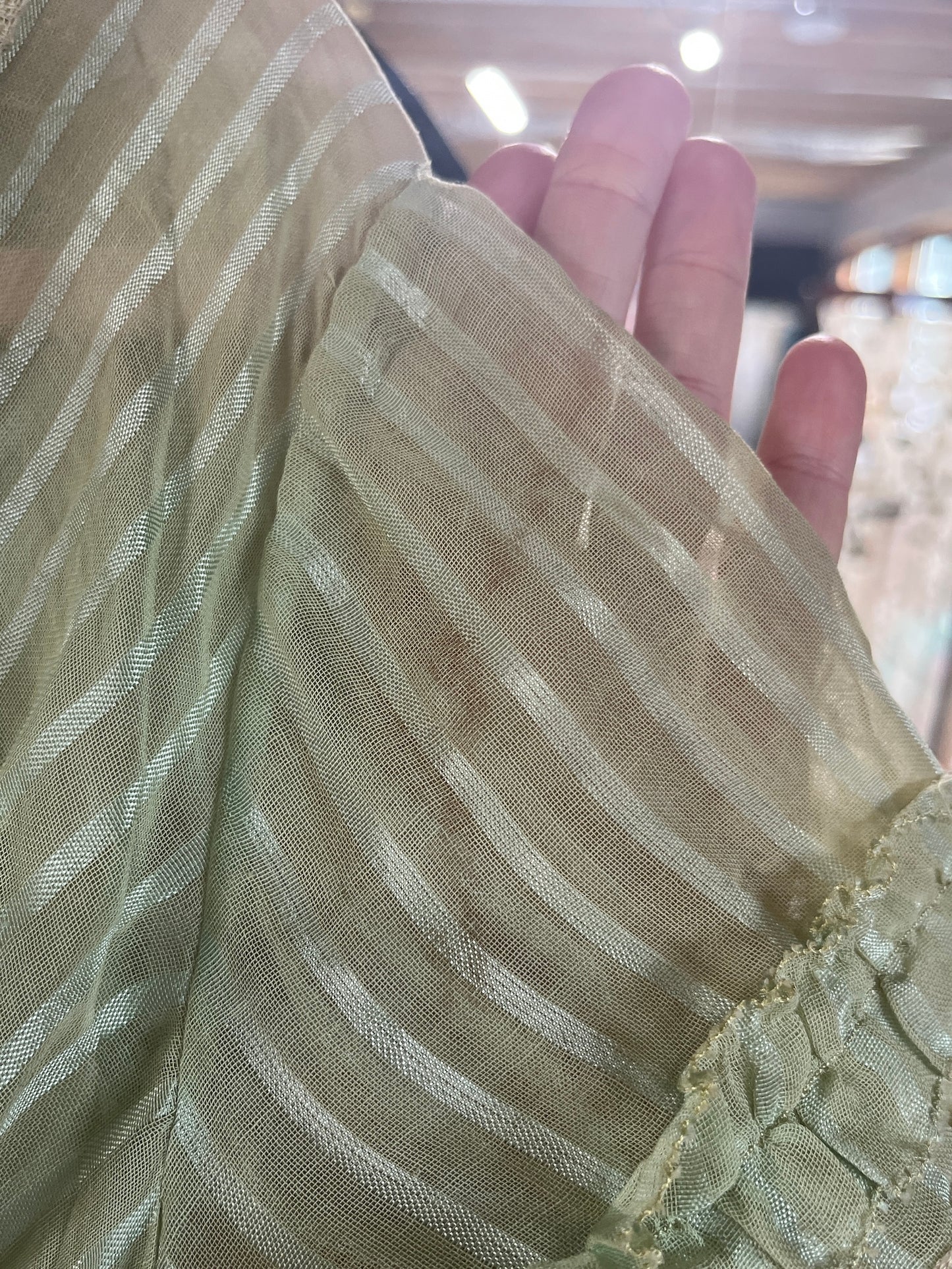 Antique Edwardian Deadstock Seafoam Green Cotton Day Dress with Pastel Floral Lace