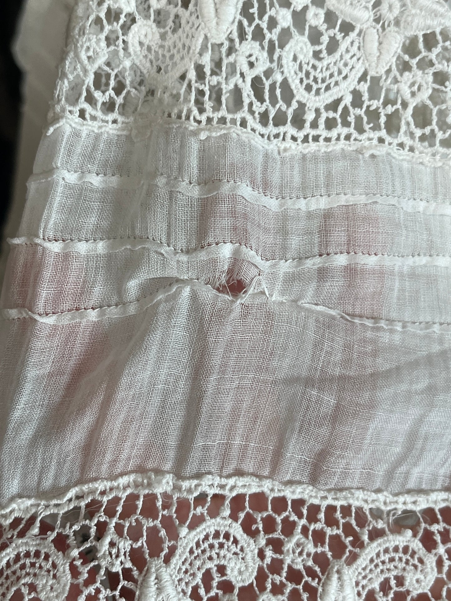Antique 1910s White Sheer Cotton & Lace Two Piece Dress Set | Shirtwaist Blouse & Tiered Skirt