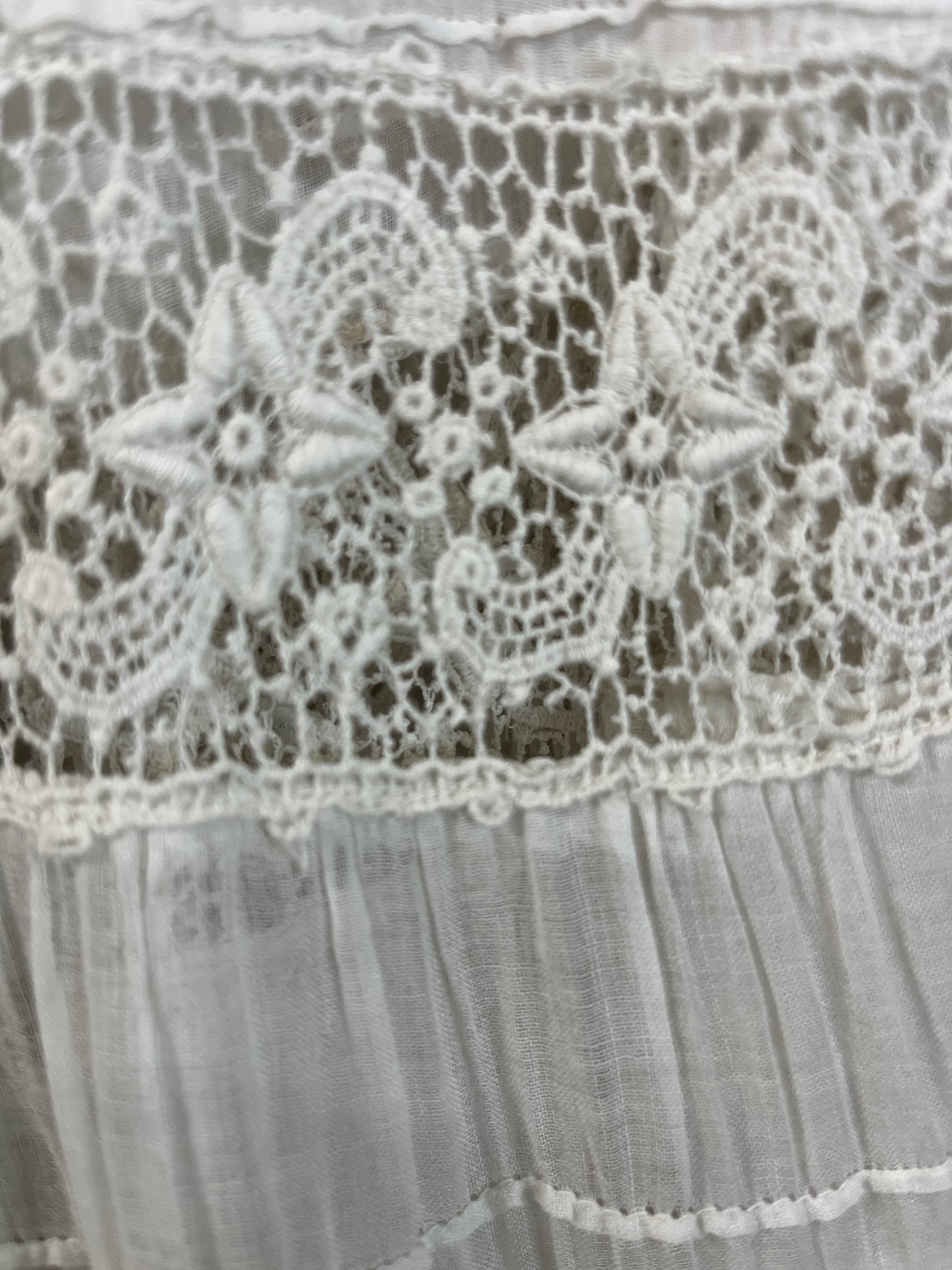 Antique 1910s White Sheer Cotton & Lace Two Piece Dress Set | Shirtwaist Blouse & Tiered Skirt