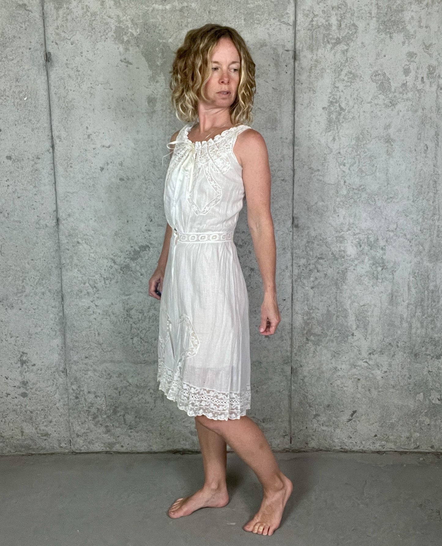 Antique Edwardian White Cotton Lace Split Crotch Chemise Combination Undergarment