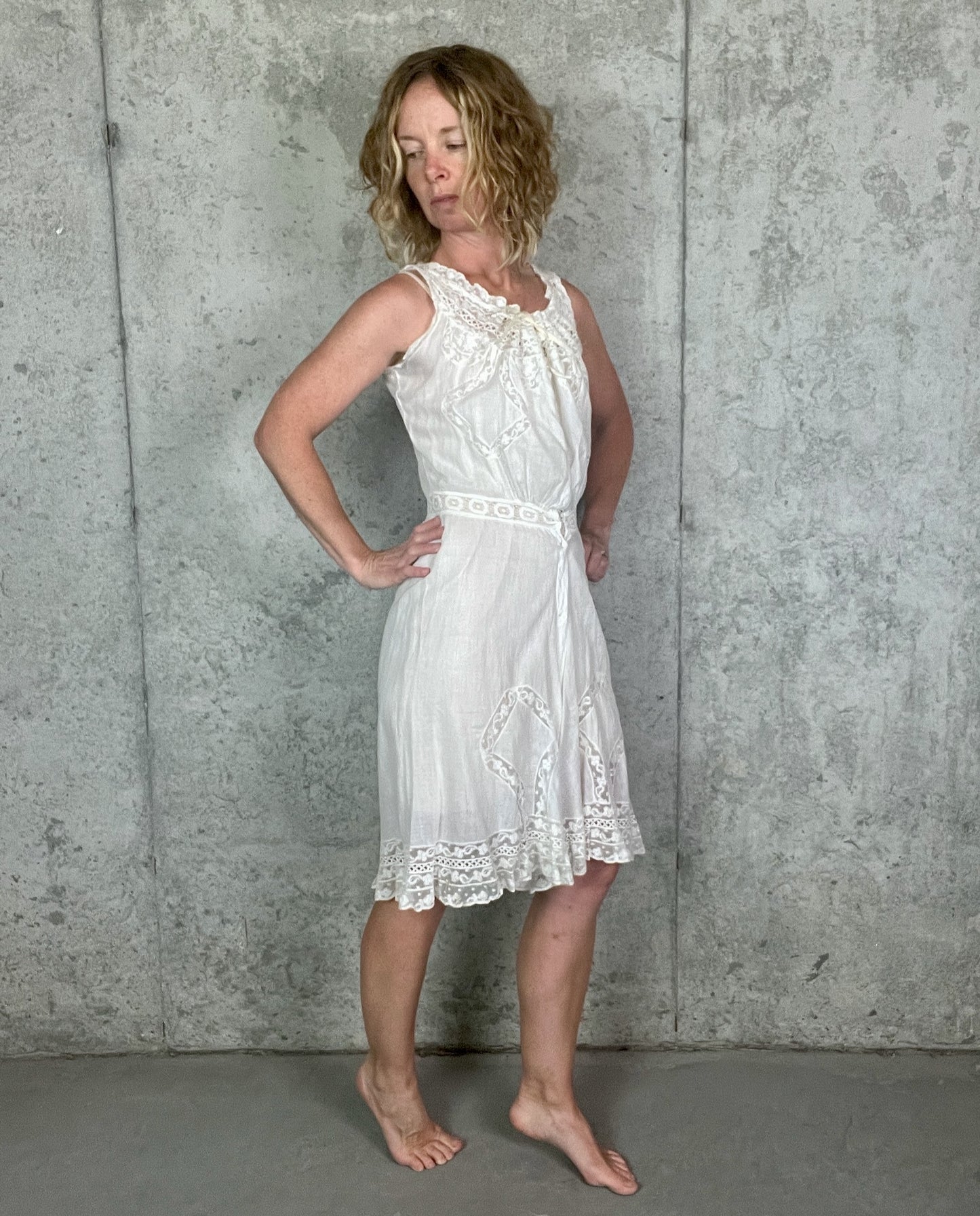 Antique Edwardian White Cotton Lace Split Crotch Chemise Combination Undergarment