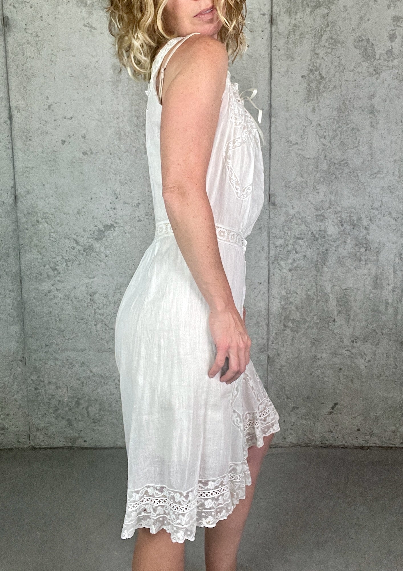 Antique Edwardian White Cotton Lace Split Crotch Chemise Combination Undergarment