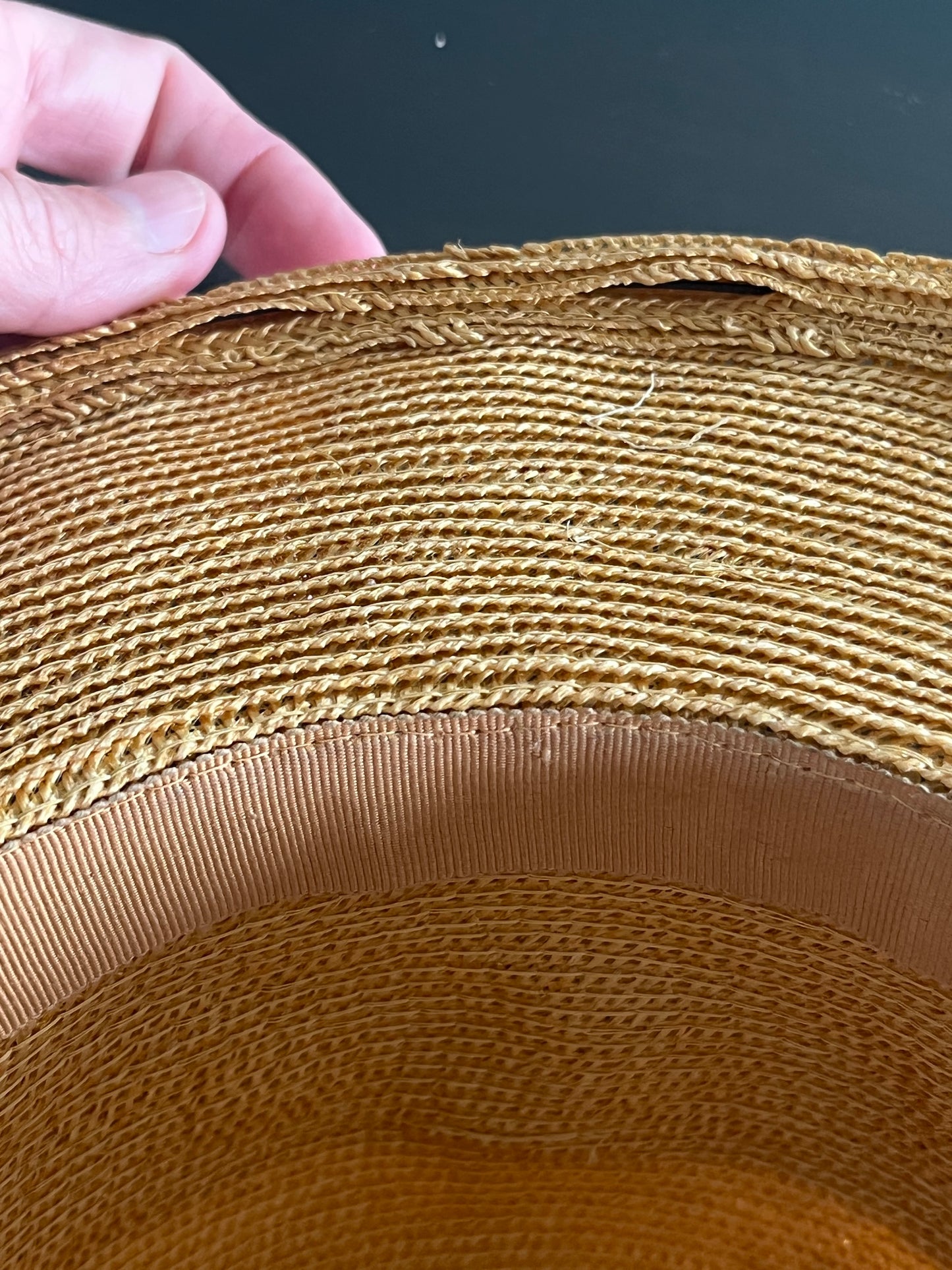 Vintage 1940s Straw Tilt Brim Hat with Black Grosgrain Ribbon Bow | My Hat's a Michele