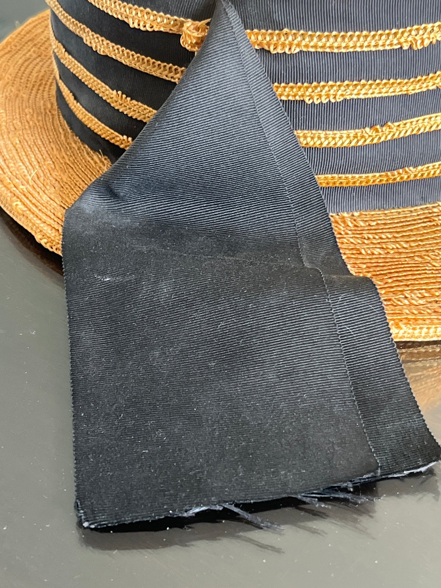Vintage 1940s Straw Tilt Brim Hat with Black Grosgrain Ribbon Bow | My Hat's a Michele