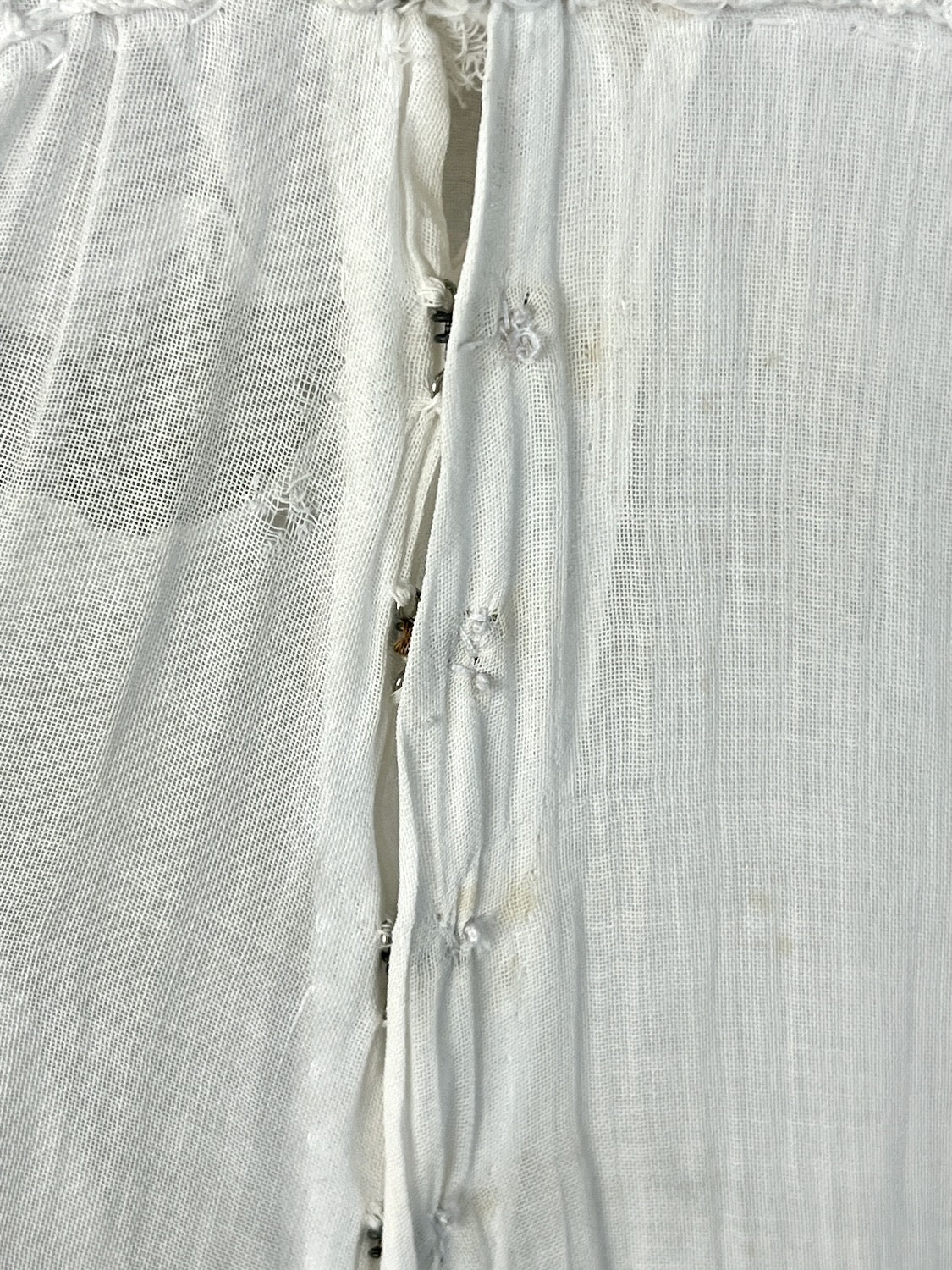 Antique 1910s Edwardian White Cotton Gauze Lingerie Dress with Cutwork Lace