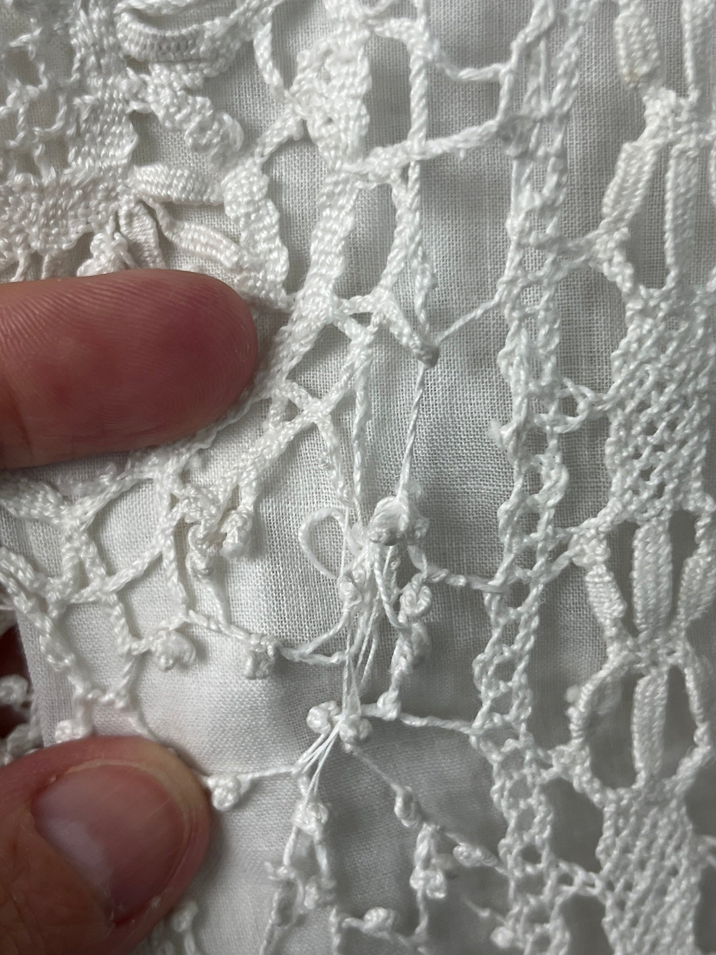 Antique 1910s Edwardian White Cotton Gauze Lingerie Dress with Cutwork Lace