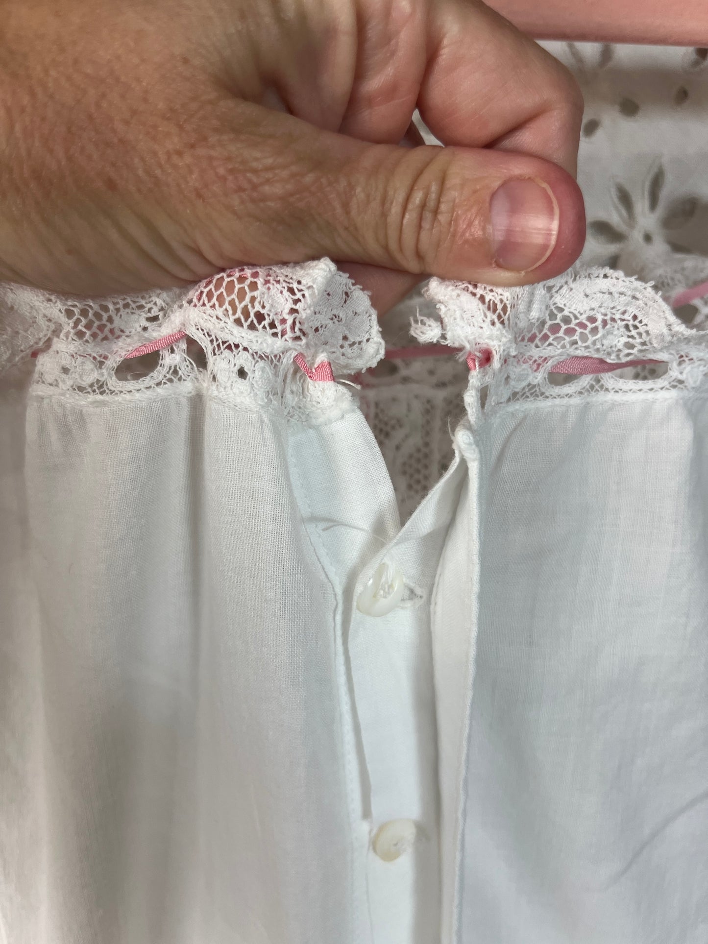 Antique 1900s Edwardian White Cotton Princess Petticoat Dress with Lace Trim