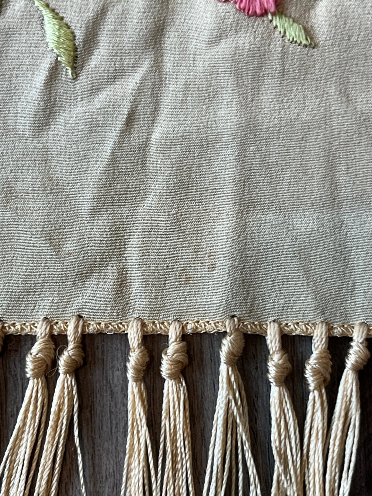 Antique 1910s Hand Embroidered Silk Piano Shawl with Chrysanthemums and Fringe