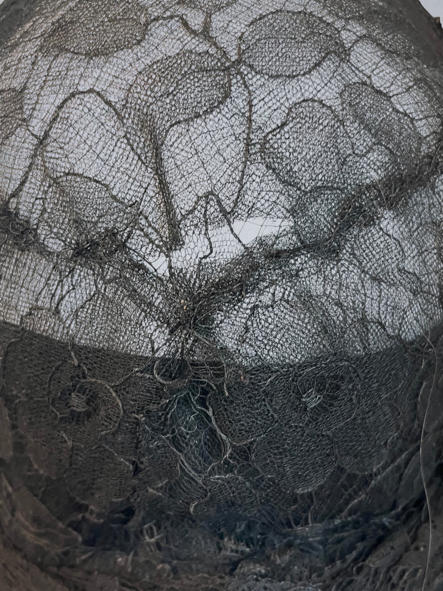 Vintage Late 1920s Black Chantilly Lace Wide Brim Cloche Hat with Ostrich Feathers