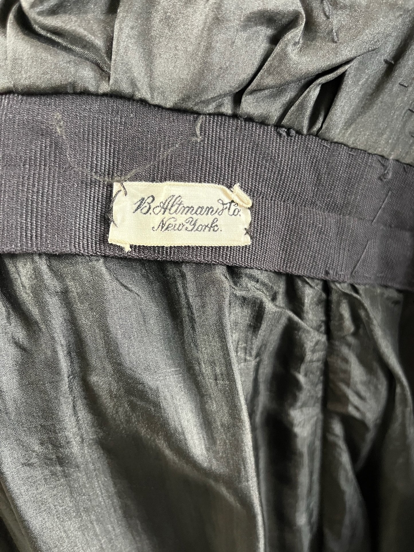 Antique Edwardian Early 1910s Black Silk Gown, Fluid Draped Skirt, Hobble-Era Influence, Small