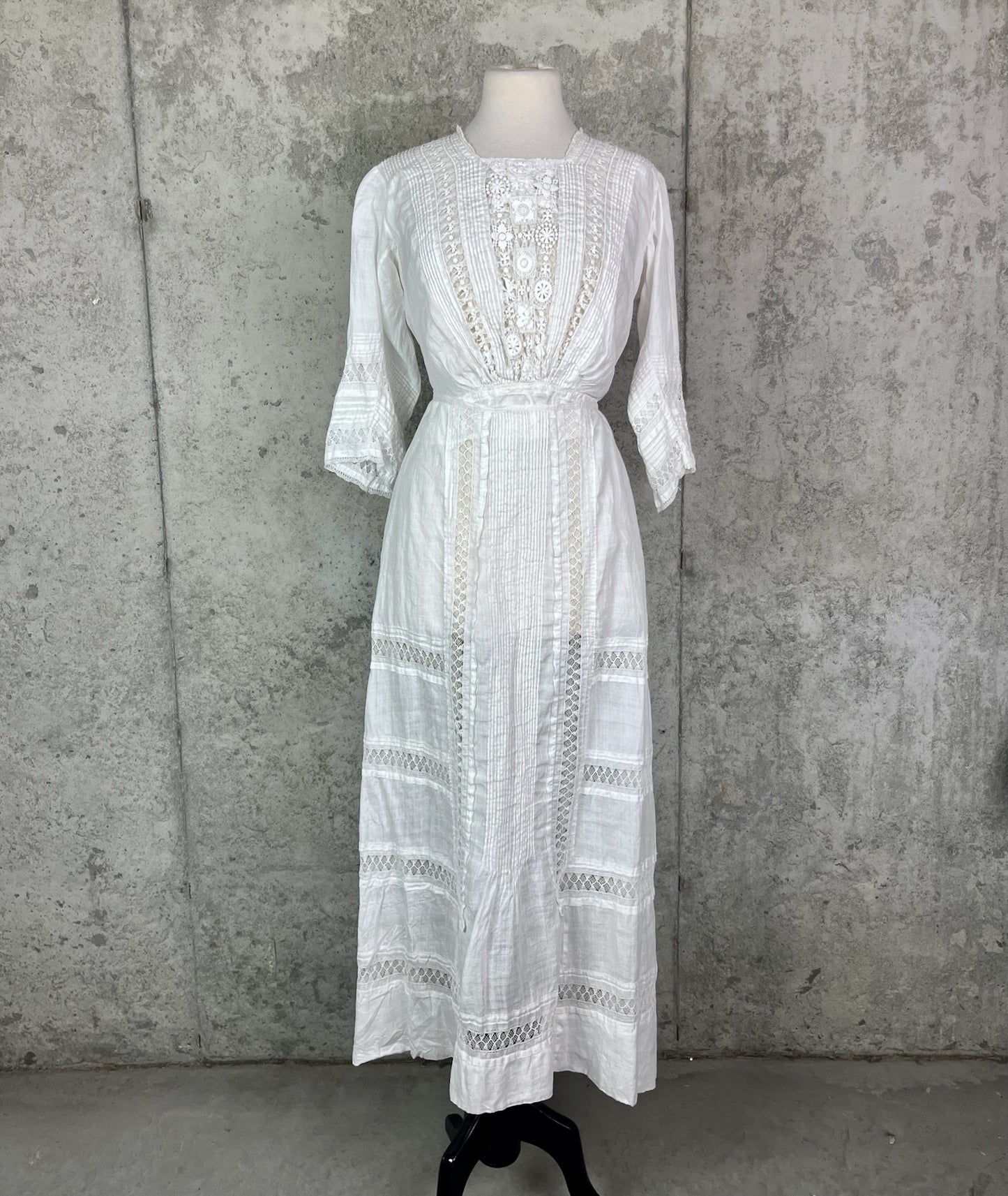 Antique Edwardian 1900s Spiderweb Drawnwork Lace Fine White Linen 2pc Dress Set, M - M/L