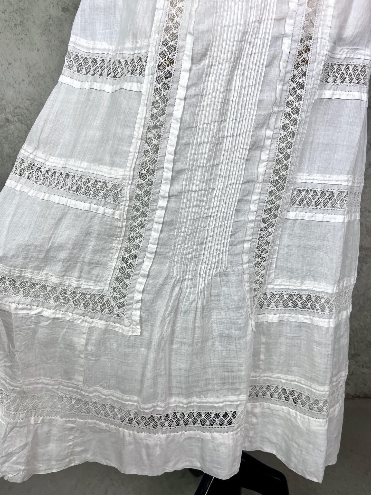 Antique Edwardian 1900s Spiderweb Drawnwork Lace Fine White Linen 2pc Dress Set, M - M/L