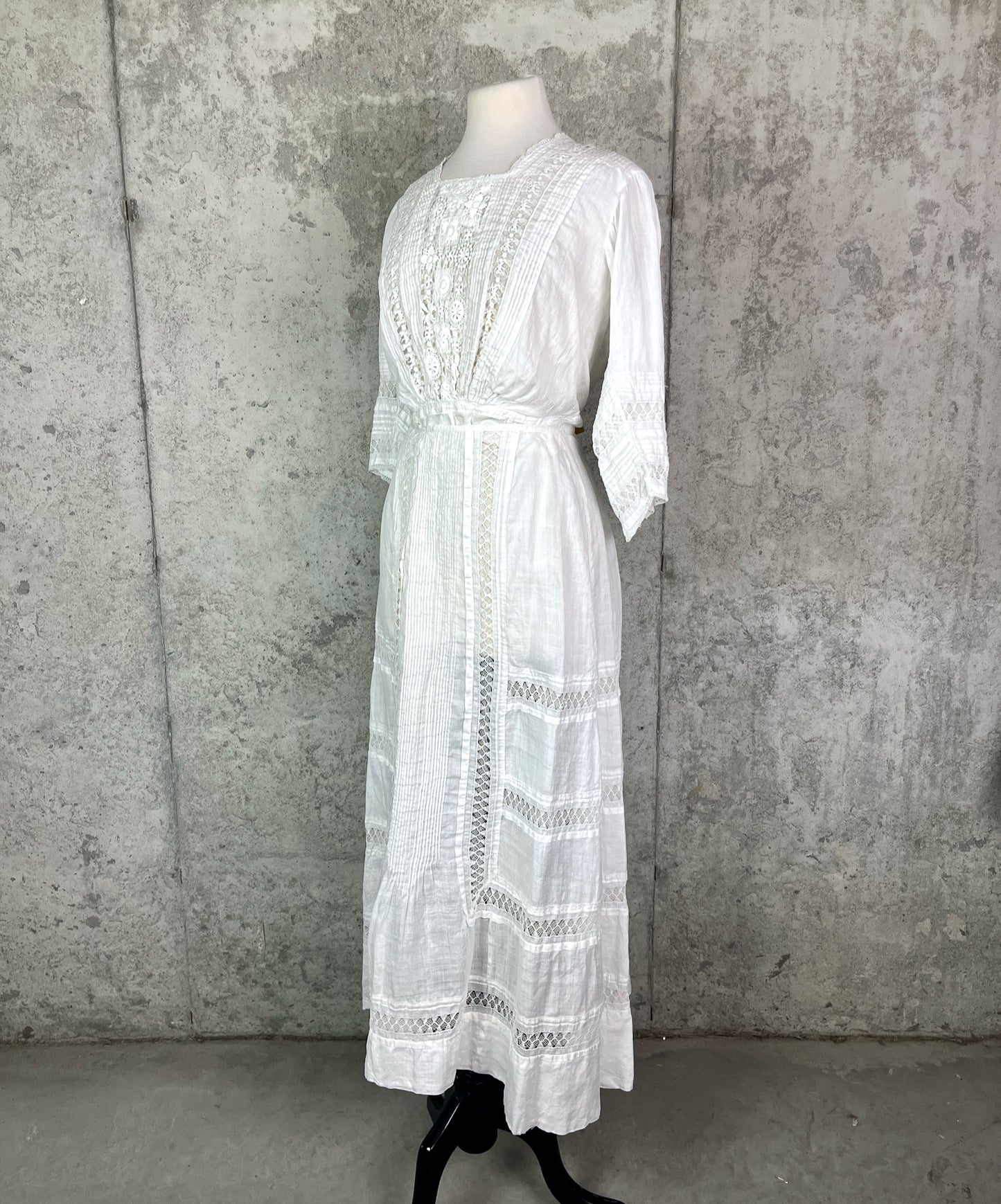 Antique Edwardian 1900s Spiderweb Drawnwork Lace Fine White Linen 2pc Dress Set, M - M/L