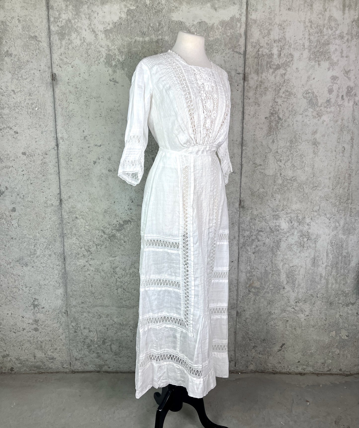 Antique Edwardian 1900s Spiderweb Drawnwork Lace Fine White Linen 2pc Dress Set, M - M/L