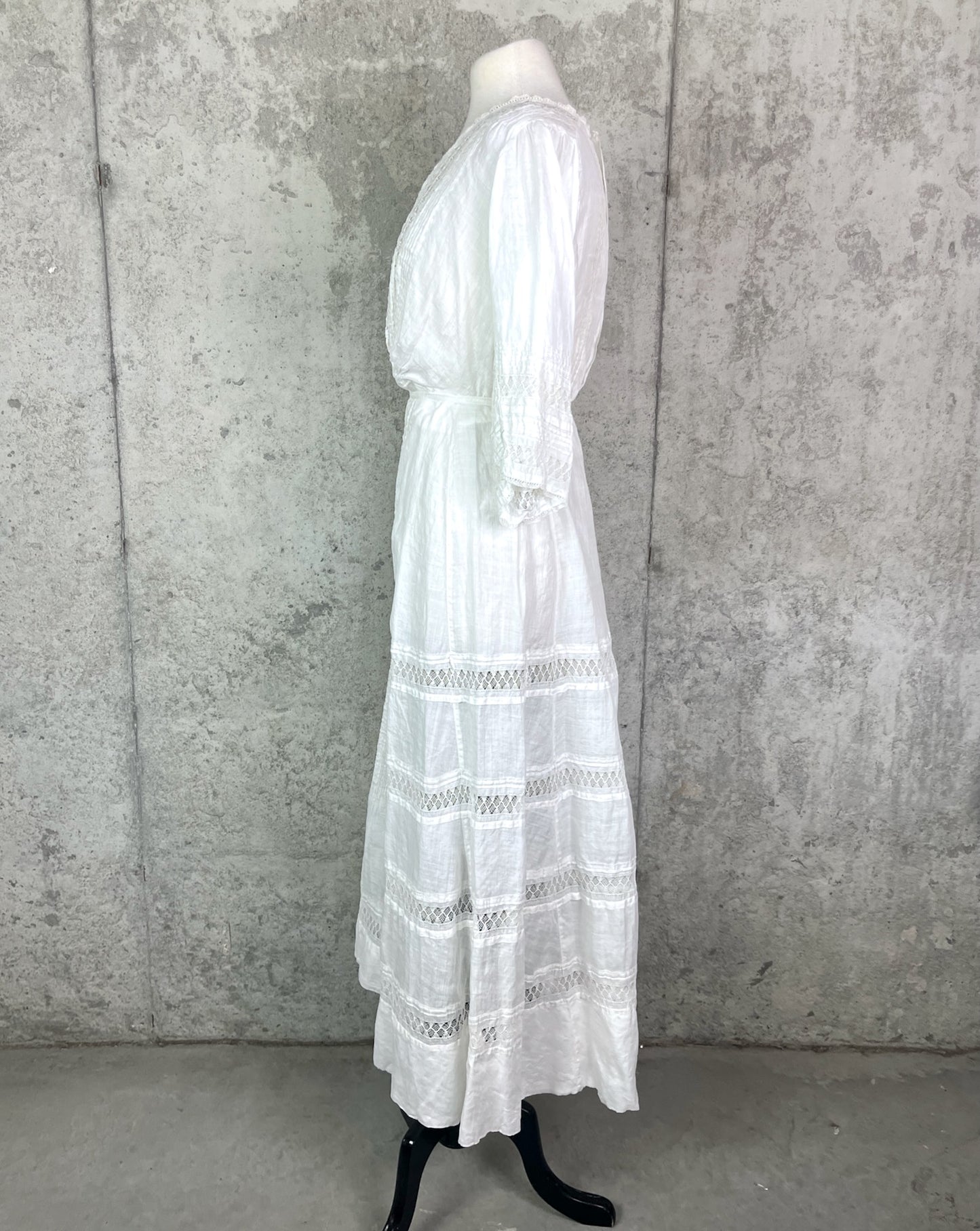 Antique Edwardian 1900s Spiderweb Drawnwork Lace Fine White Linen 2pc Dress Set, M - M/L