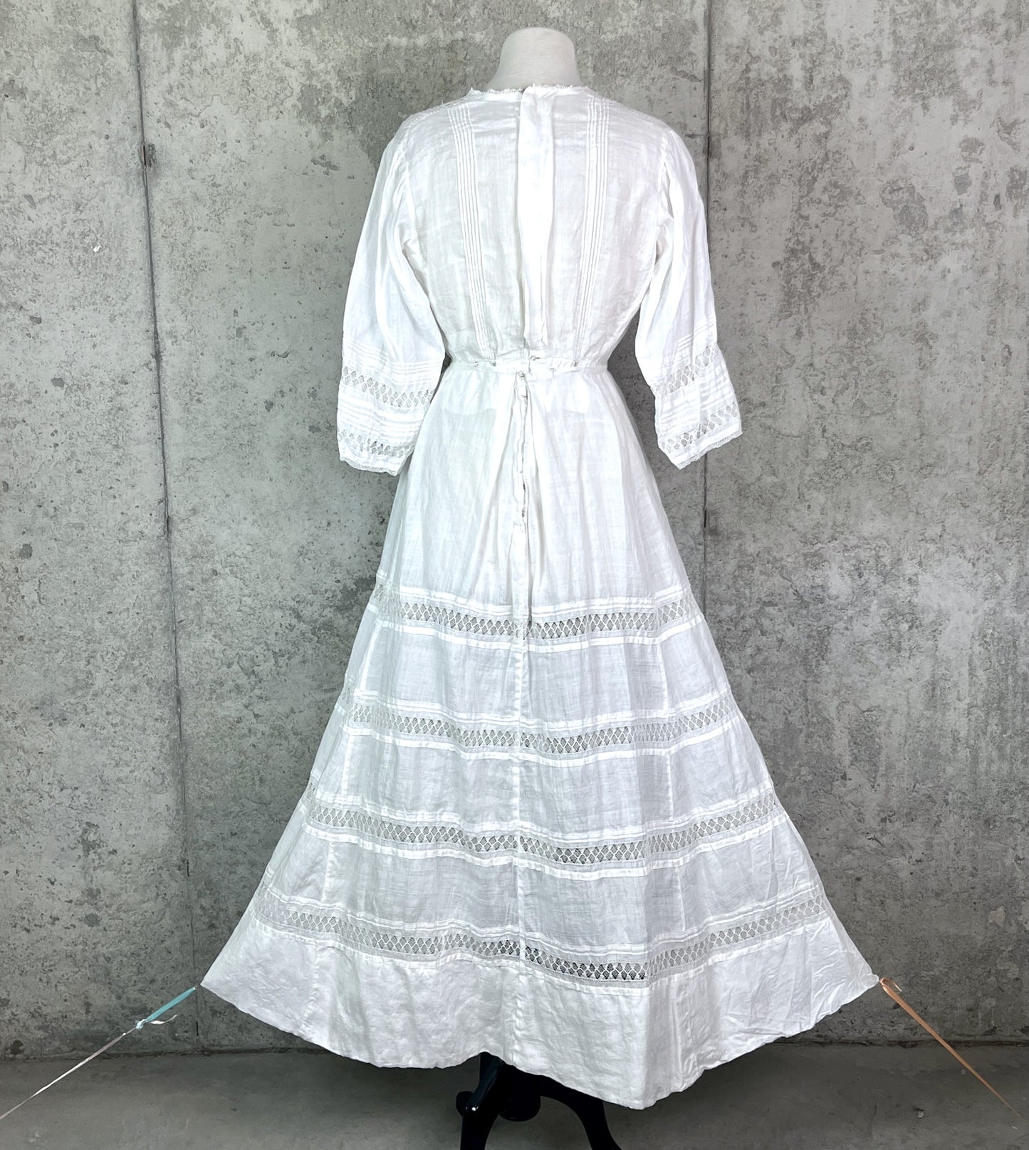Antique Edwardian 1900s Spiderweb Drawnwork Lace Fine White Linen 2pc Dress Set, M - M/L