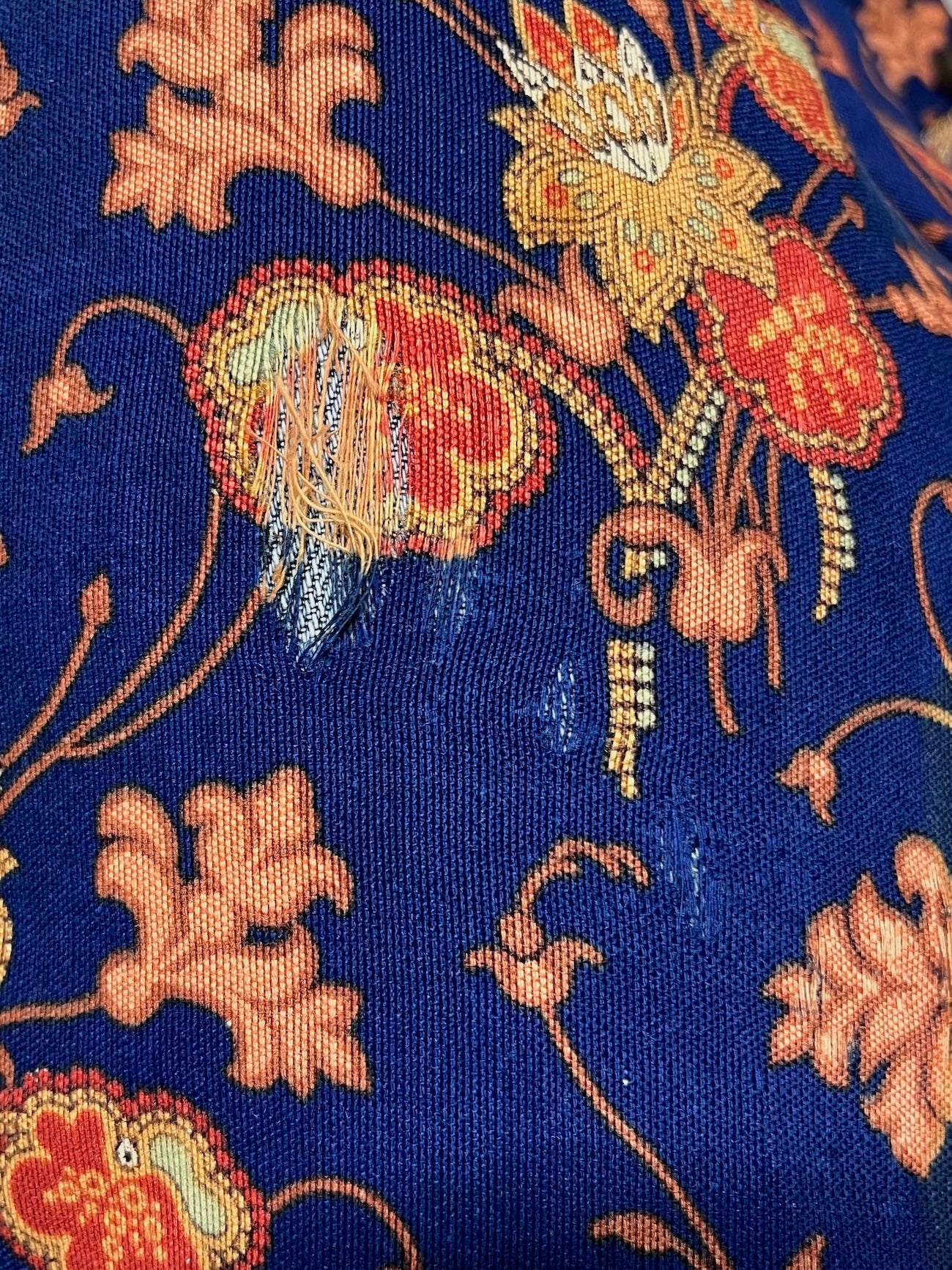 close-up of threadbare wear area on skirt