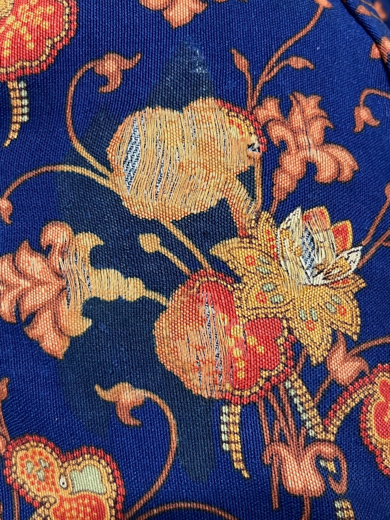 close-up of threadbare wear area on skirt