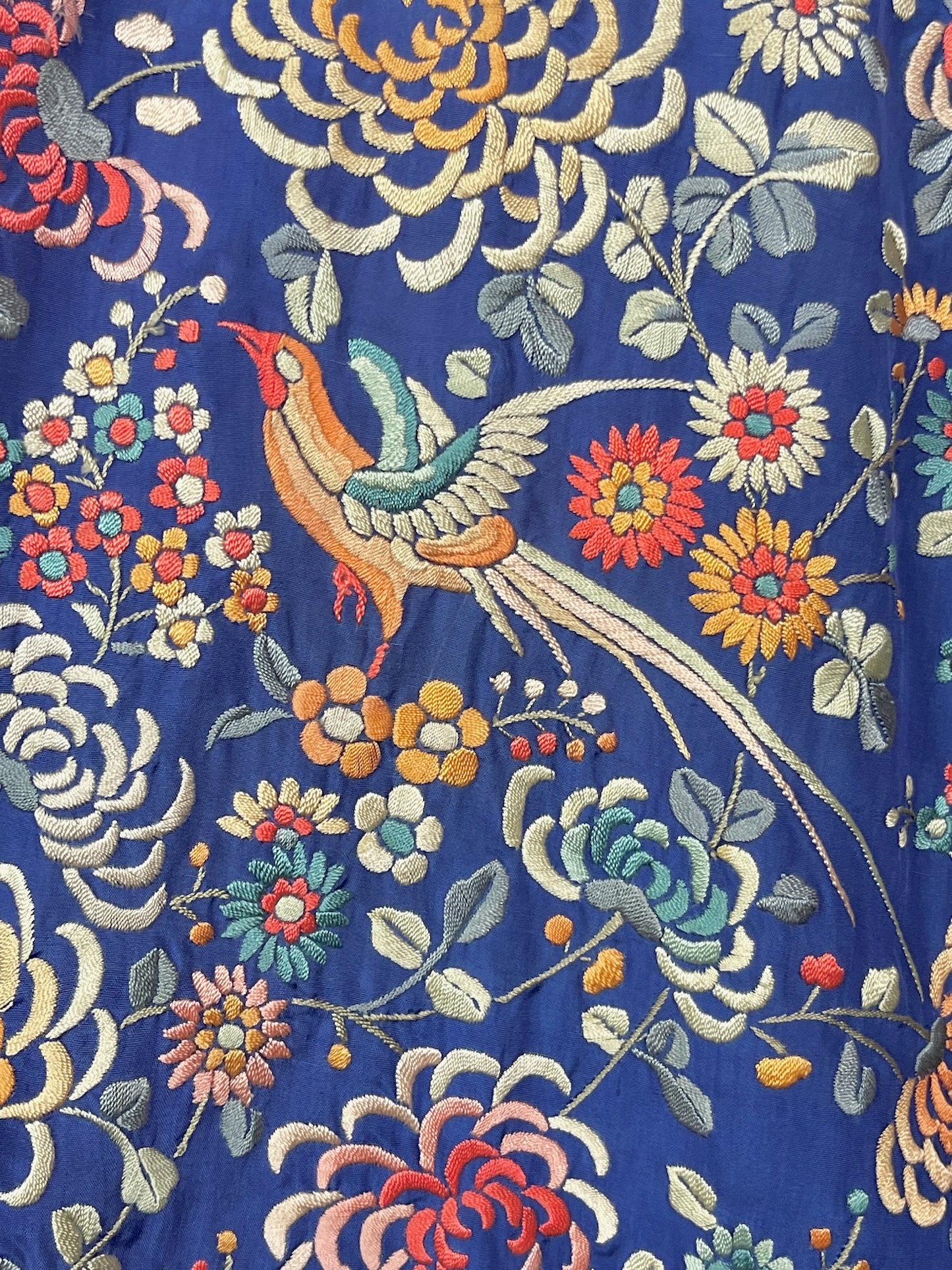 Rare 1920s Chinese Export Hand Embroidered Silk Evening Coat with Birds & Flowers