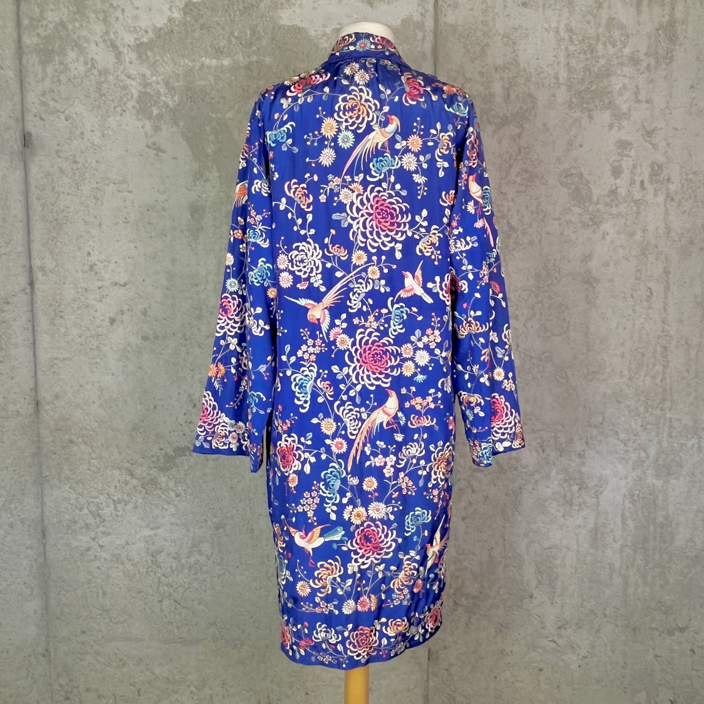 Rare 1920s Chinese Export Hand Embroidered Silk Evening Coat with Birds & Flowers