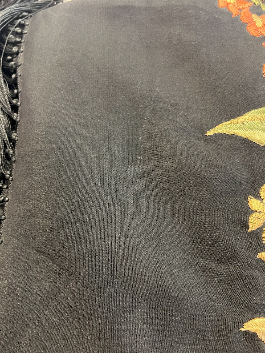 Vintage 1920s 30s Hand Embroidered Silk Crepe Fringe Piano Shawl