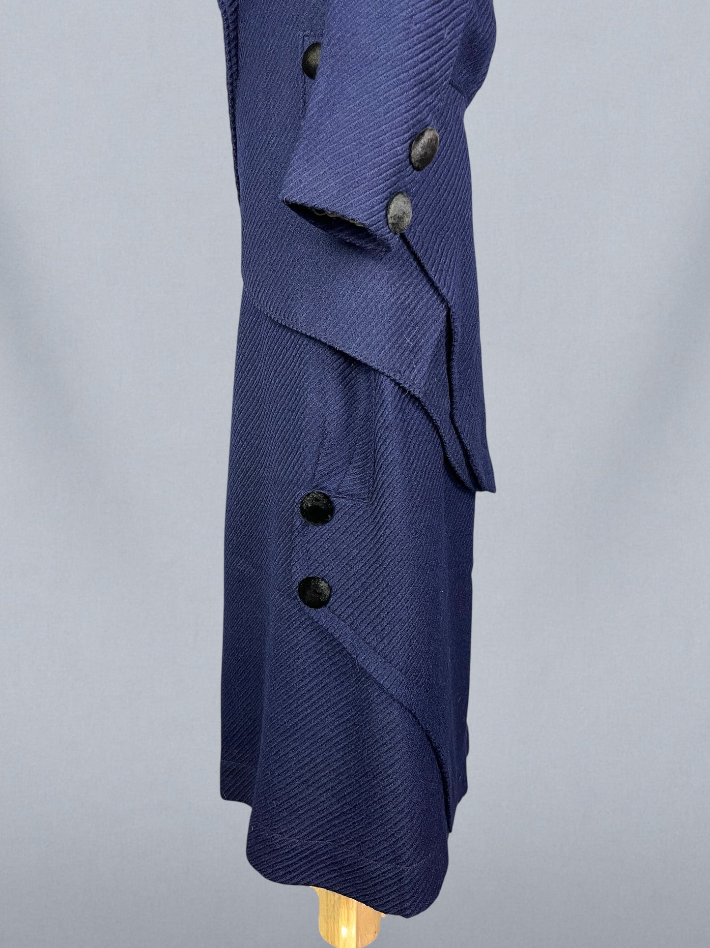 Antique 1910s Blue Wool Walking Suit with Plush Trim & Covered Buttons, Edwardian Two-Piece, XS - S